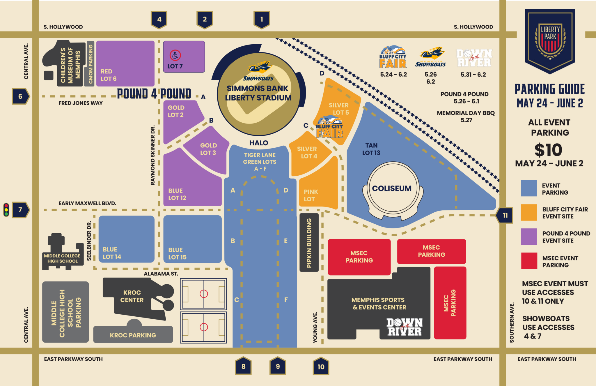 Parking Information for May 24 June 2 Simmons Bank Liberty Stadium